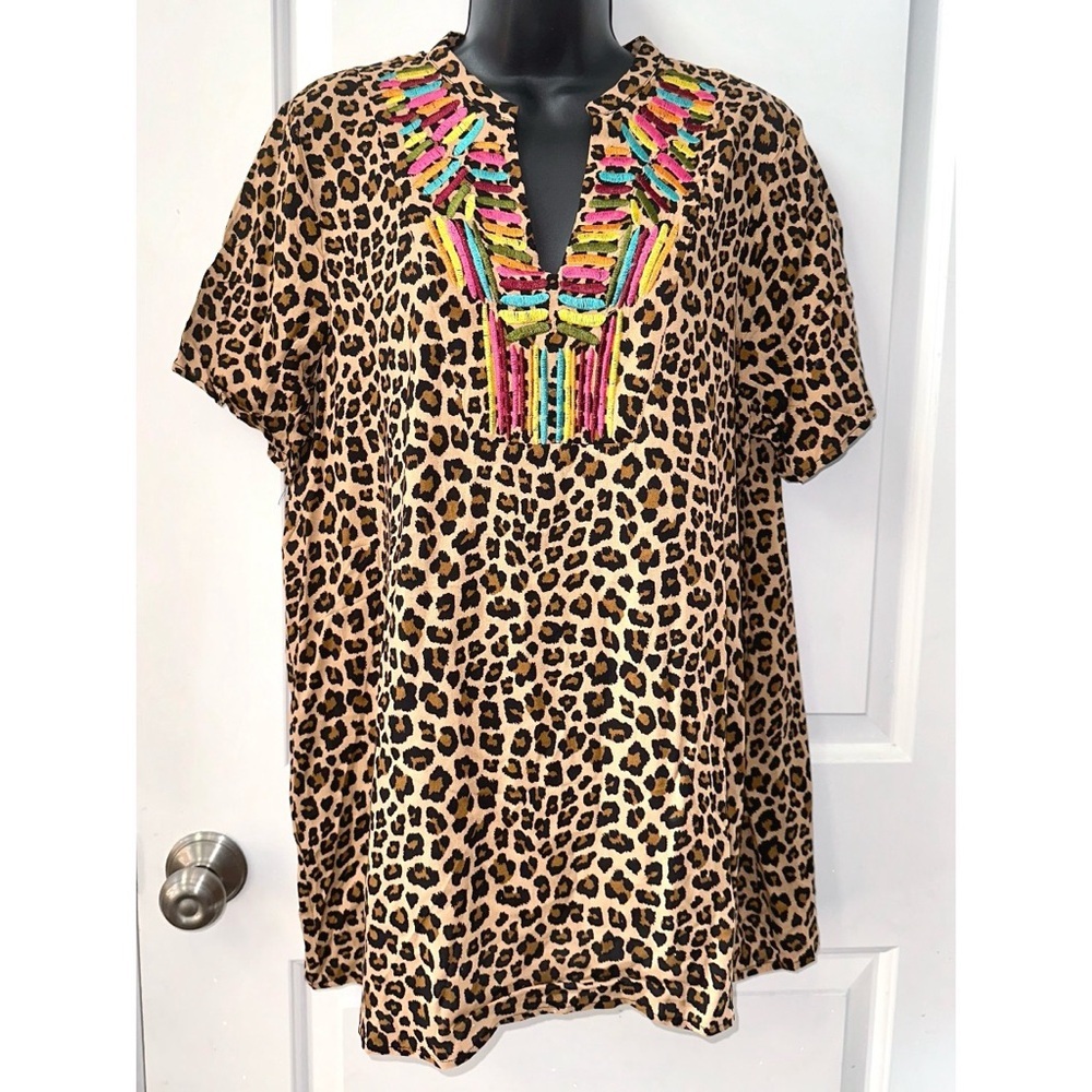 Southern Stitch leopard print embroidered top